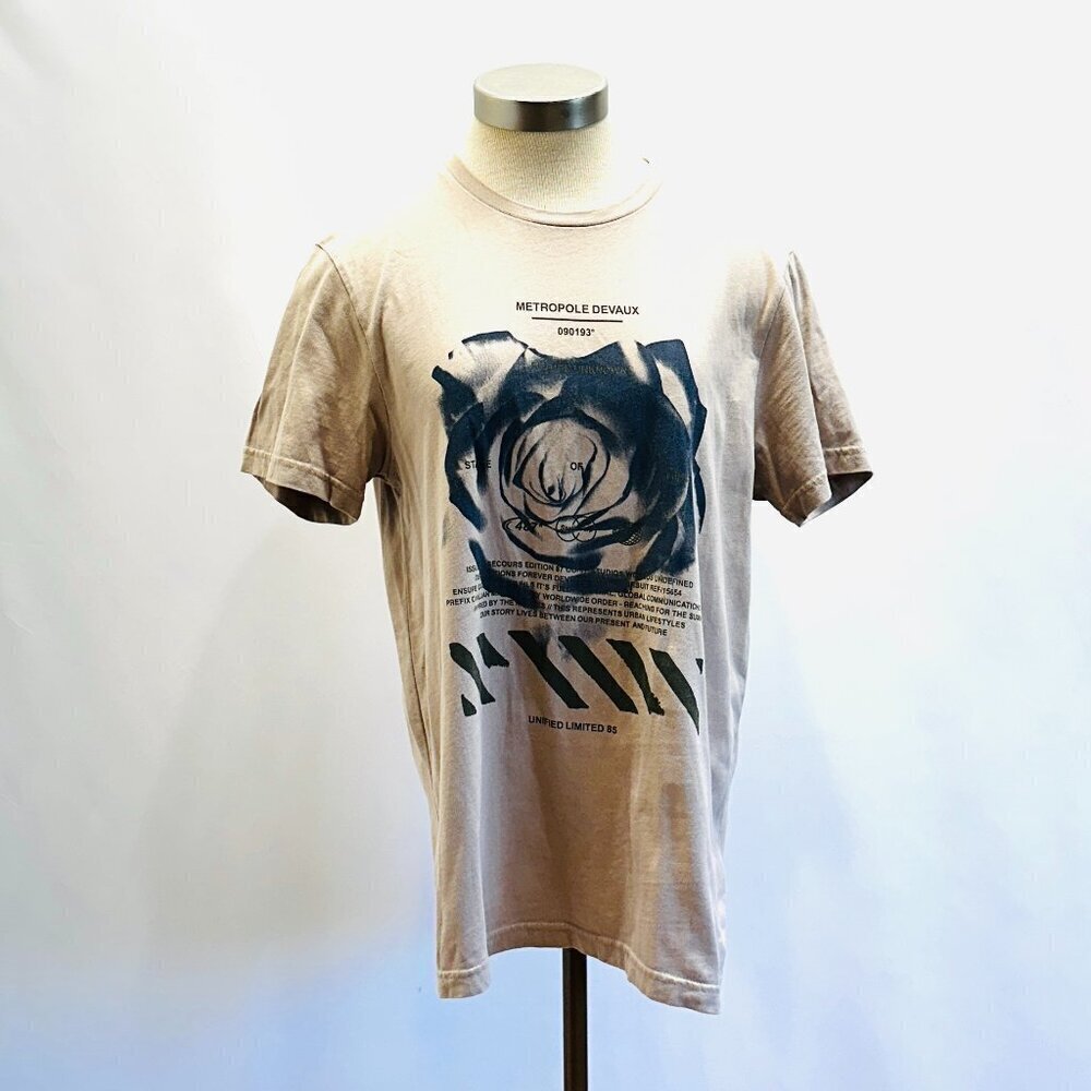 DENIM & FLOWER Men Short Sleeve Pullover Crew Neck Cotton Tee Shirt Size Medium